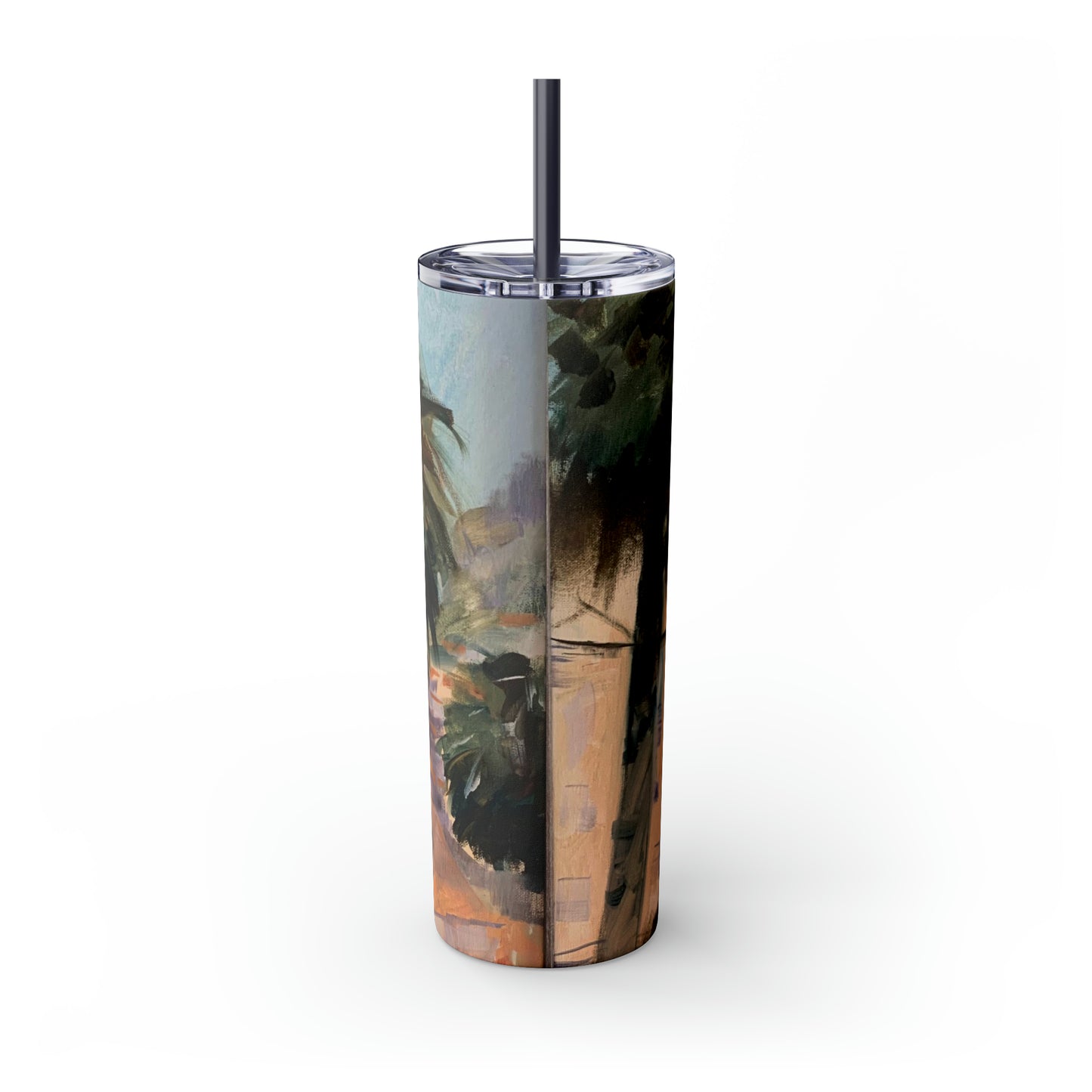 Tropical Tranquility: Palm Oasis (Skinny Tumbler with Straw, 20oz)