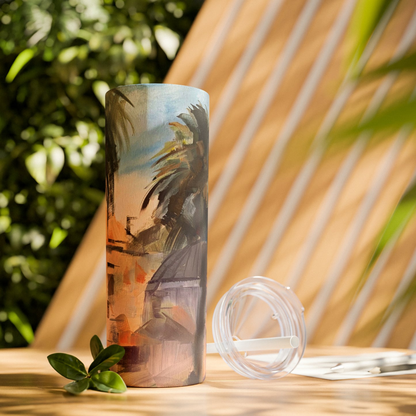 Tropical Tranquility: Palm Oasis (Skinny Tumbler with Straw, 20oz)