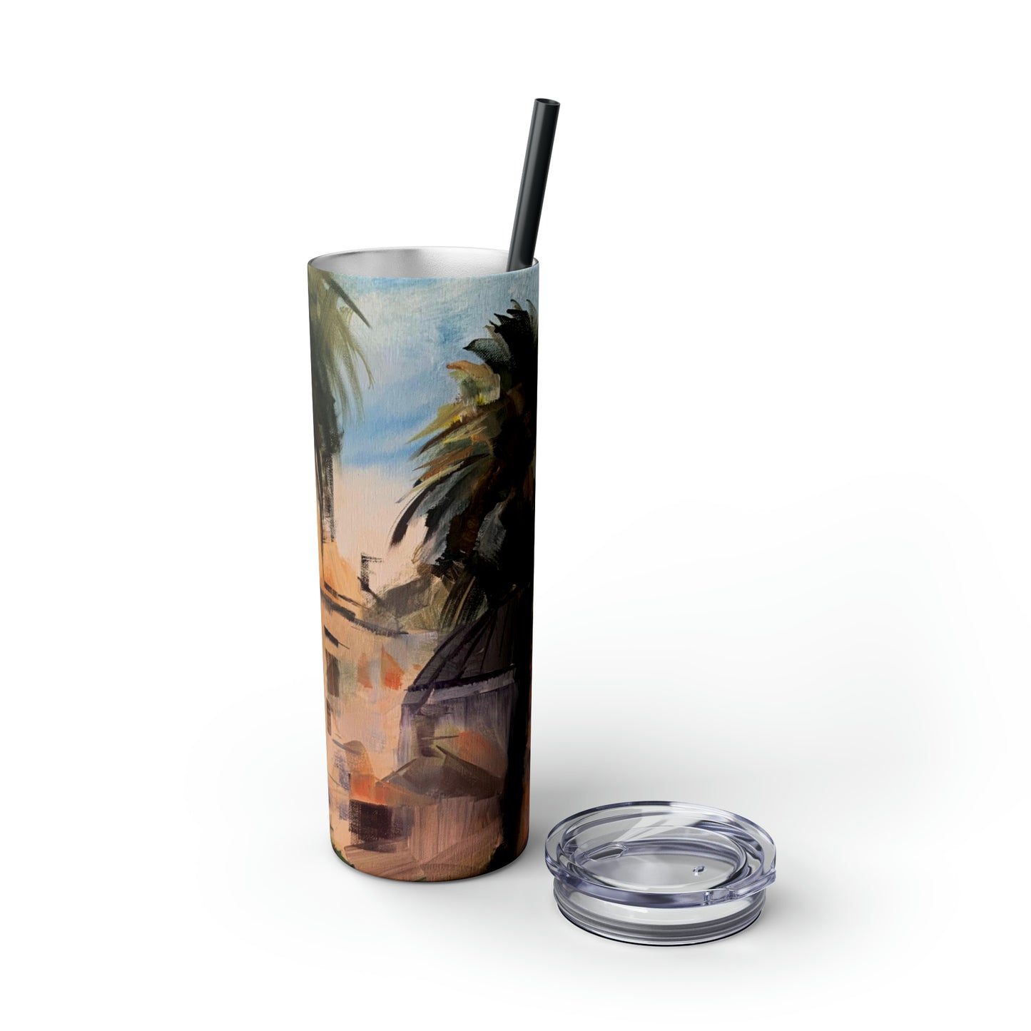 Tropical Tranquility: Palm Oasis (Skinny Tumbler with Straw, 20oz)