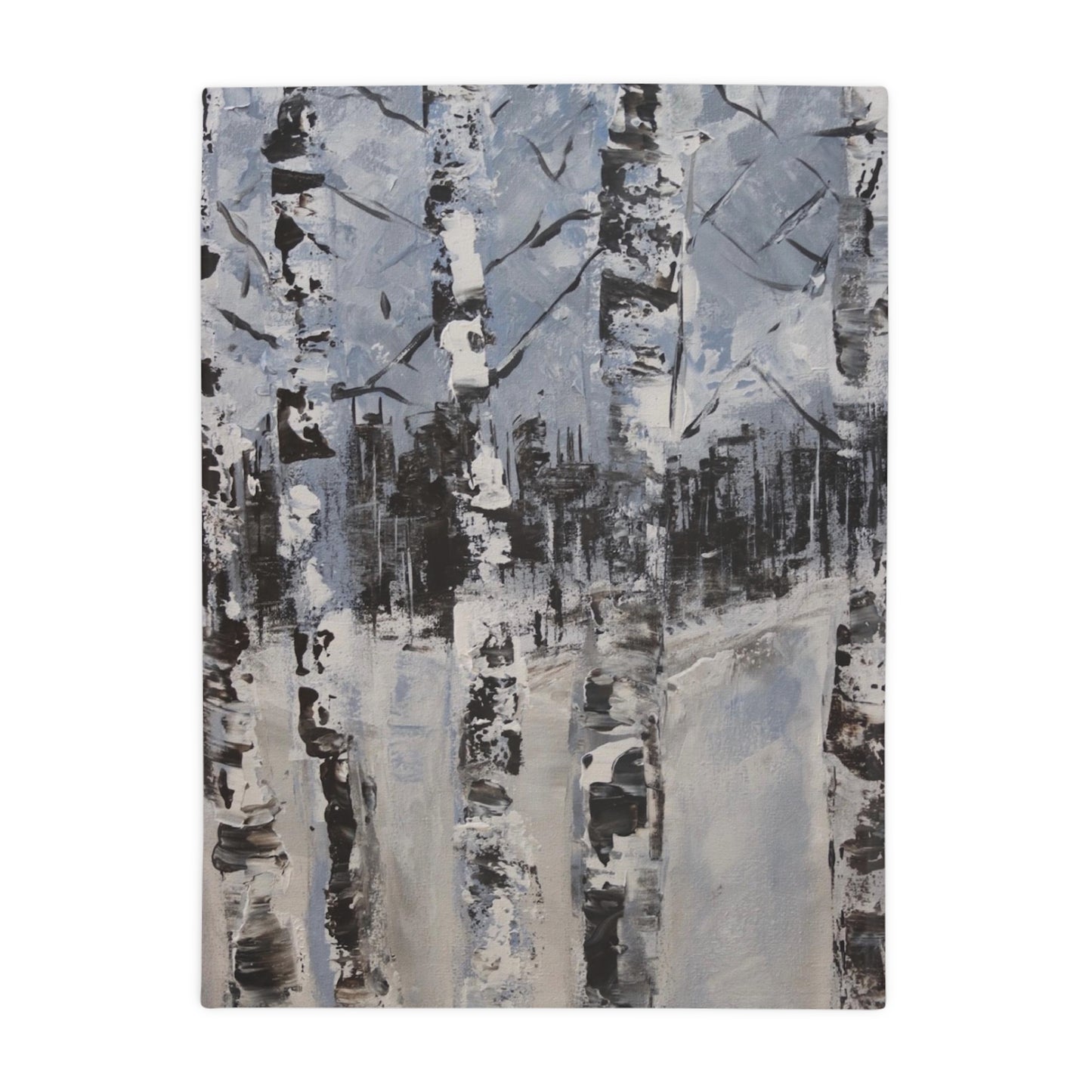 Birch Trees in the Snowy Stillness (Plush Fleece Blanket)