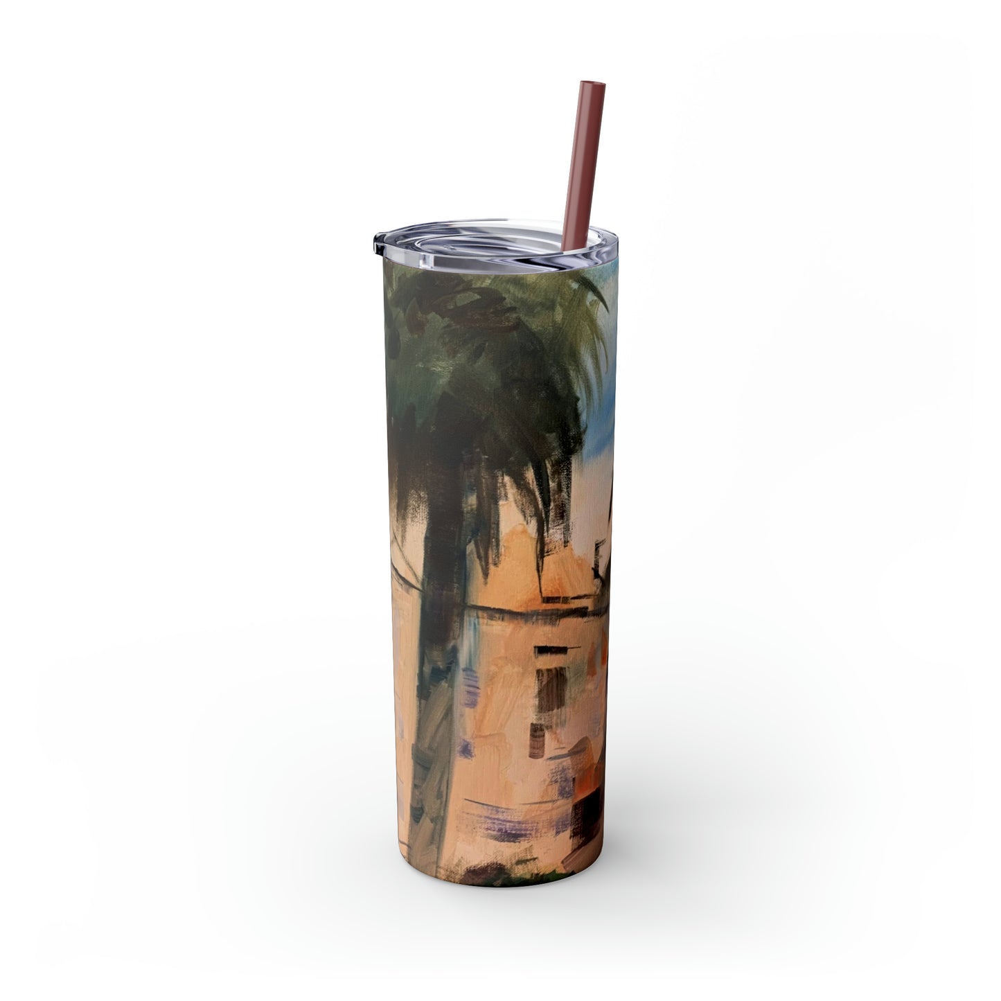 Tropical Tranquility: Palm Oasis (Skinny Tumbler with Straw, 20oz)