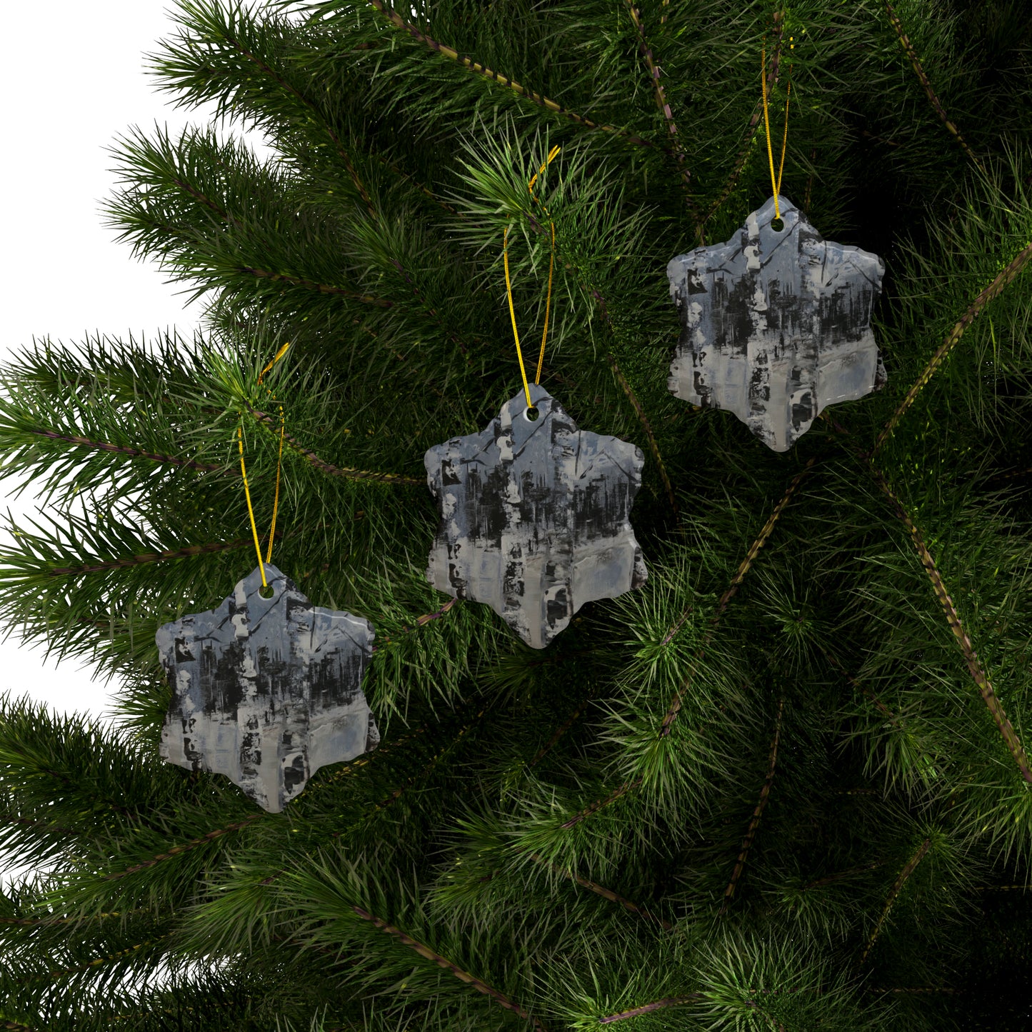 Birch Trees in the Snowy Stillness (Ceramic Ornaments (1pc, 3pcs, 5pcs, 10pcs))