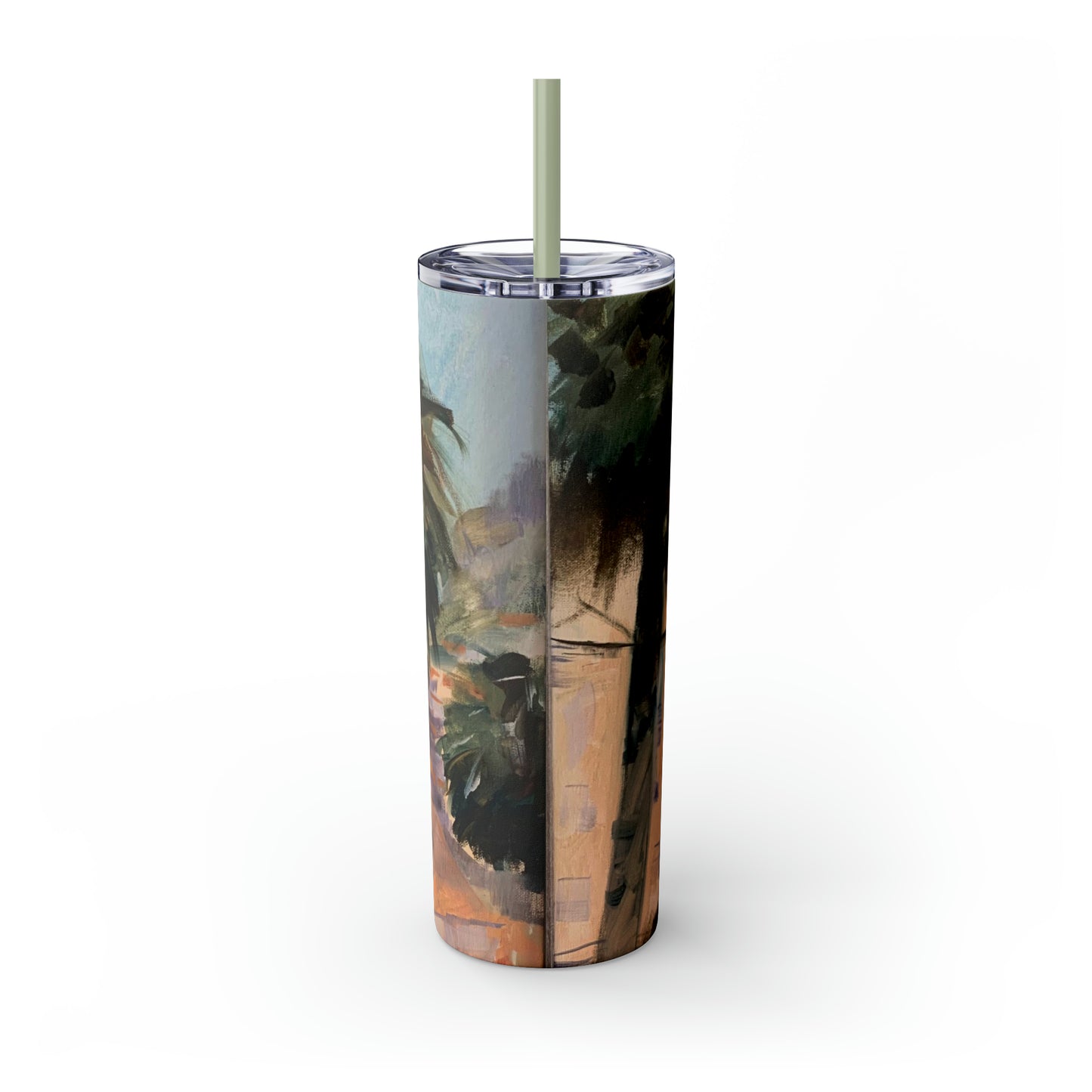 Tropical Tranquility: Palm Oasis (Skinny Tumbler with Straw, 20oz)