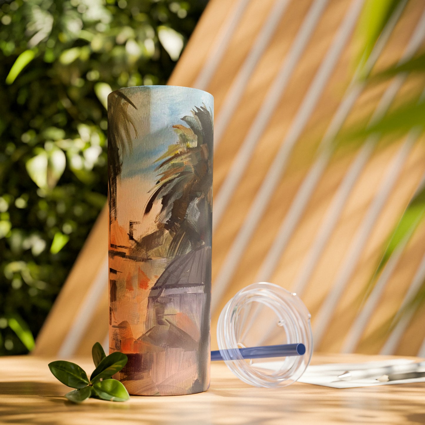 Tropical Tranquility: Palm Oasis (Skinny Tumbler with Straw, 20oz)