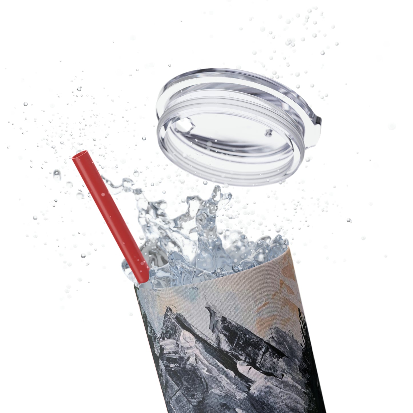 Mountain Majesty: Crimson Blooms and Pine Peaks (Skinny Tumbler with Straw, 20oz)