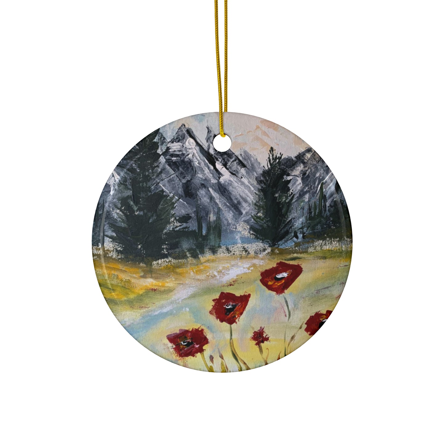 Mountain Majesty: Crimson Blooms and Pine Peaks (Ceramic Ornaments (1pc, 3pcs, 5pcs, 10pcs))