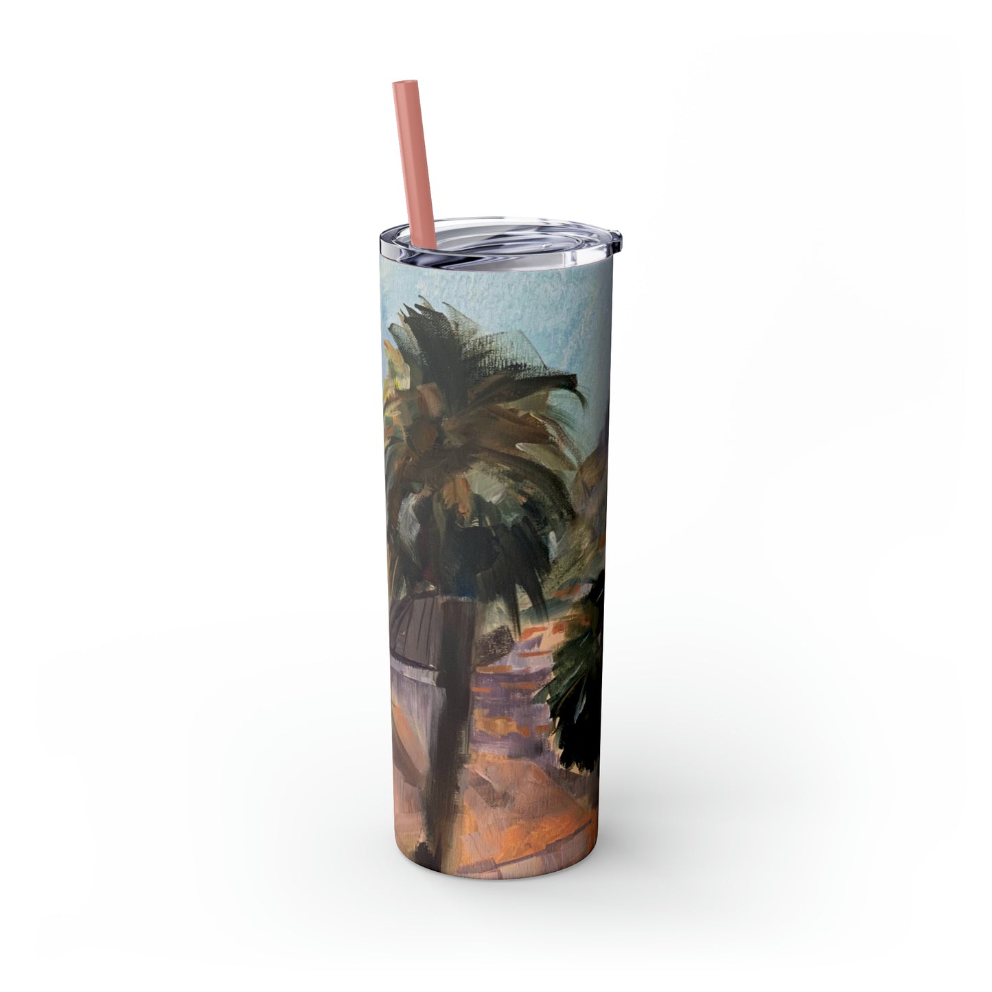 Tropical Tranquility: Palm Oasis (Skinny Tumbler with Straw, 20oz)