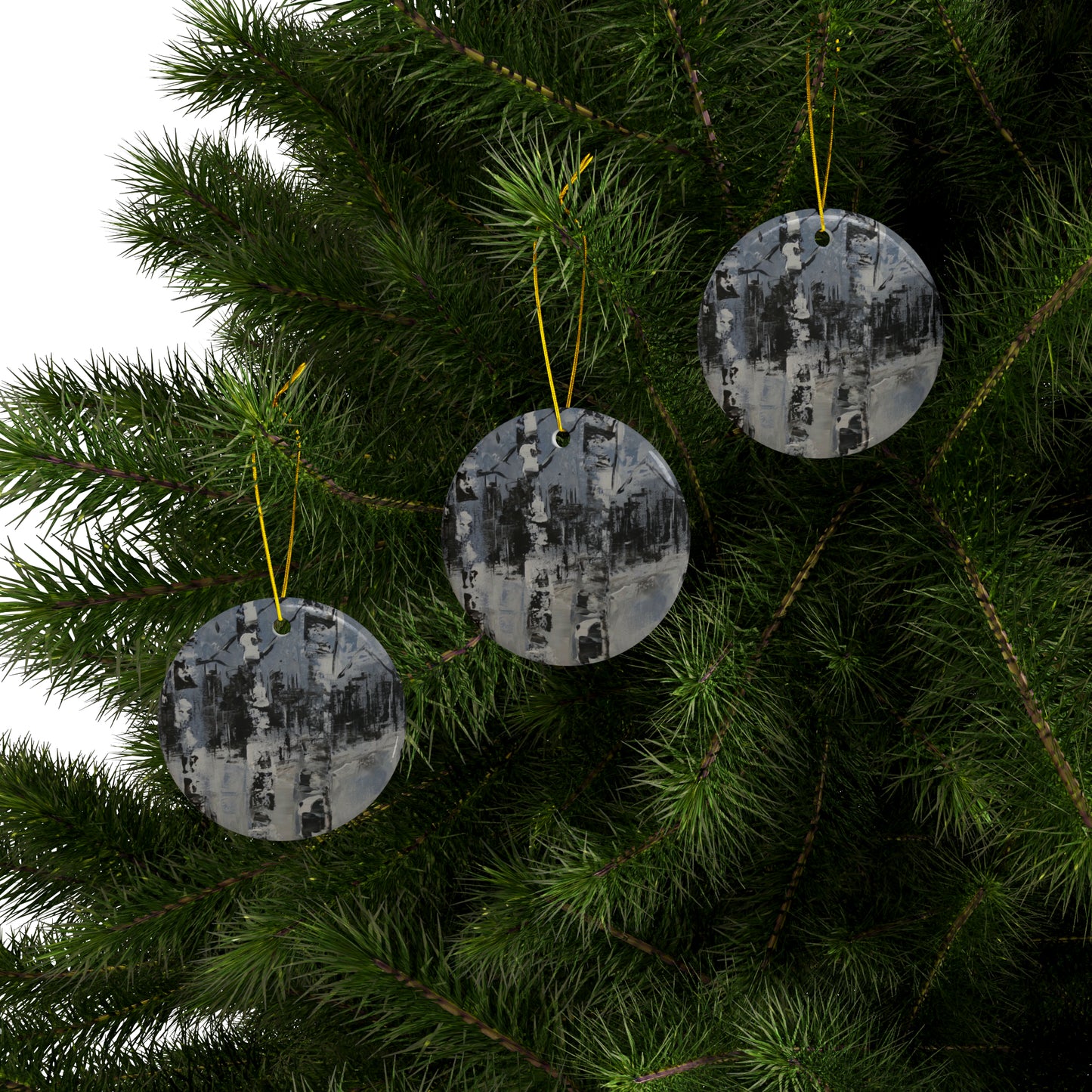 Birch Trees in the Snowy Stillness (Ceramic Ornaments (1pc, 3pcs, 5pcs, 10pcs))