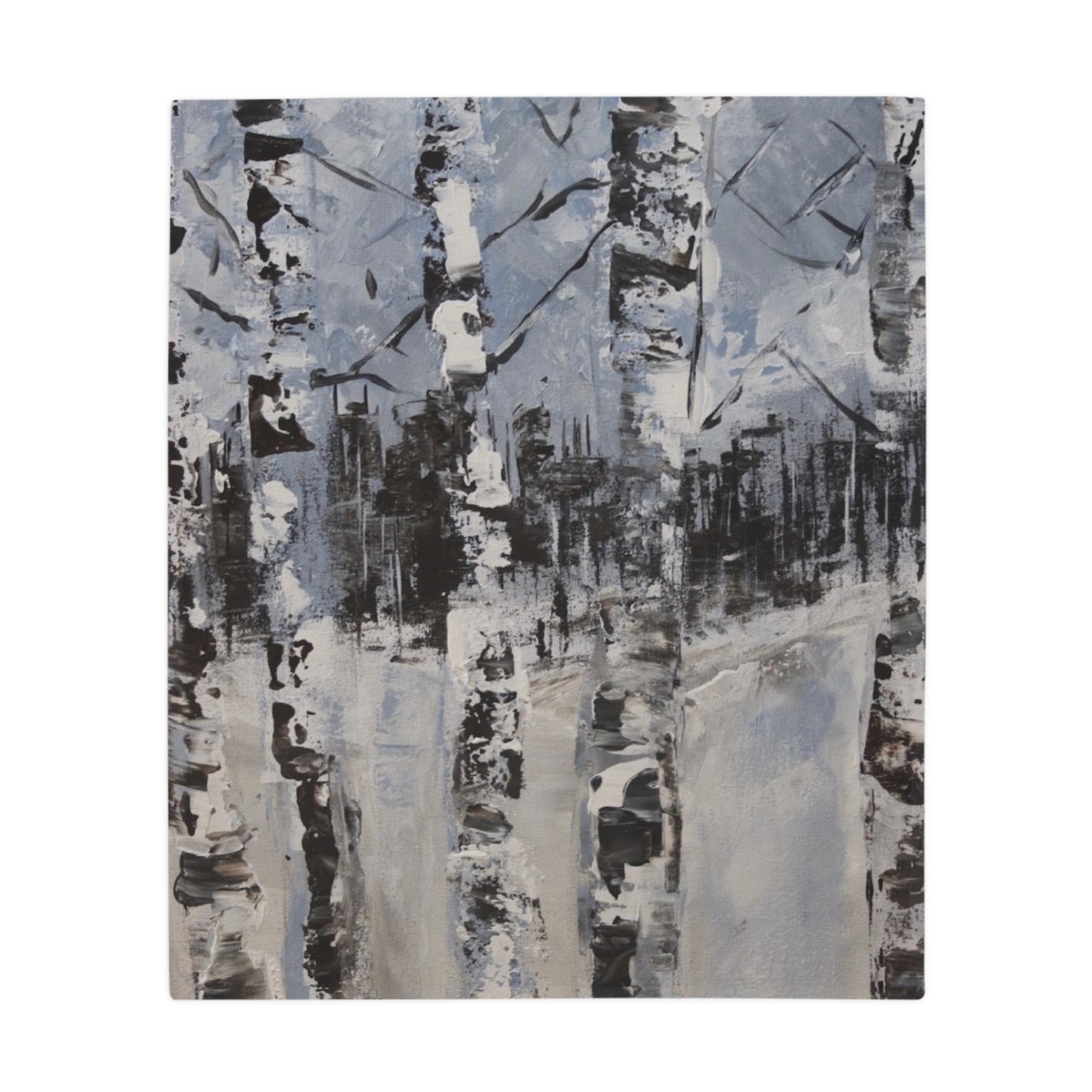 Birch Trees in the Snowy Stillness (Plush Fleece Blanket)