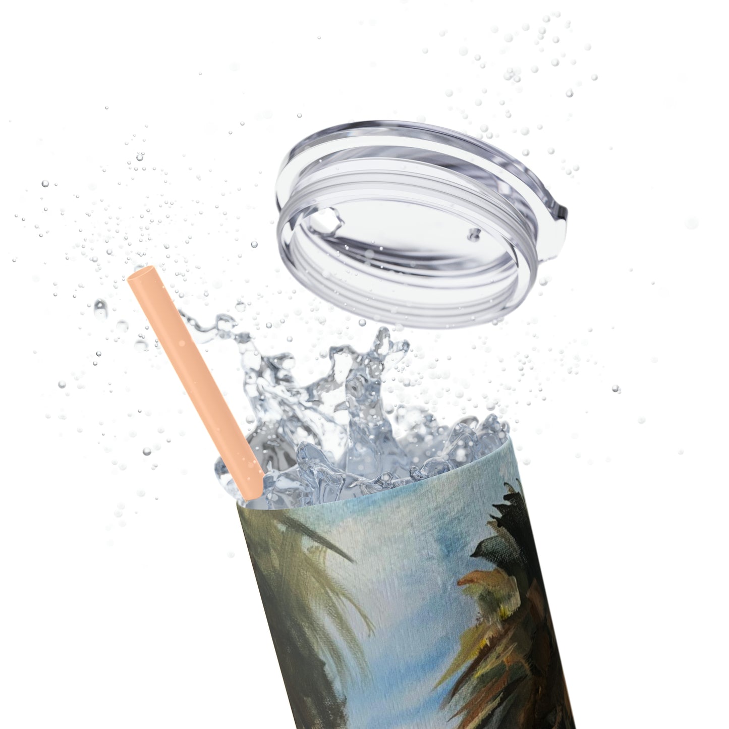 Tropical Tranquility: Palm Oasis (Skinny Tumbler with Straw, 20oz)