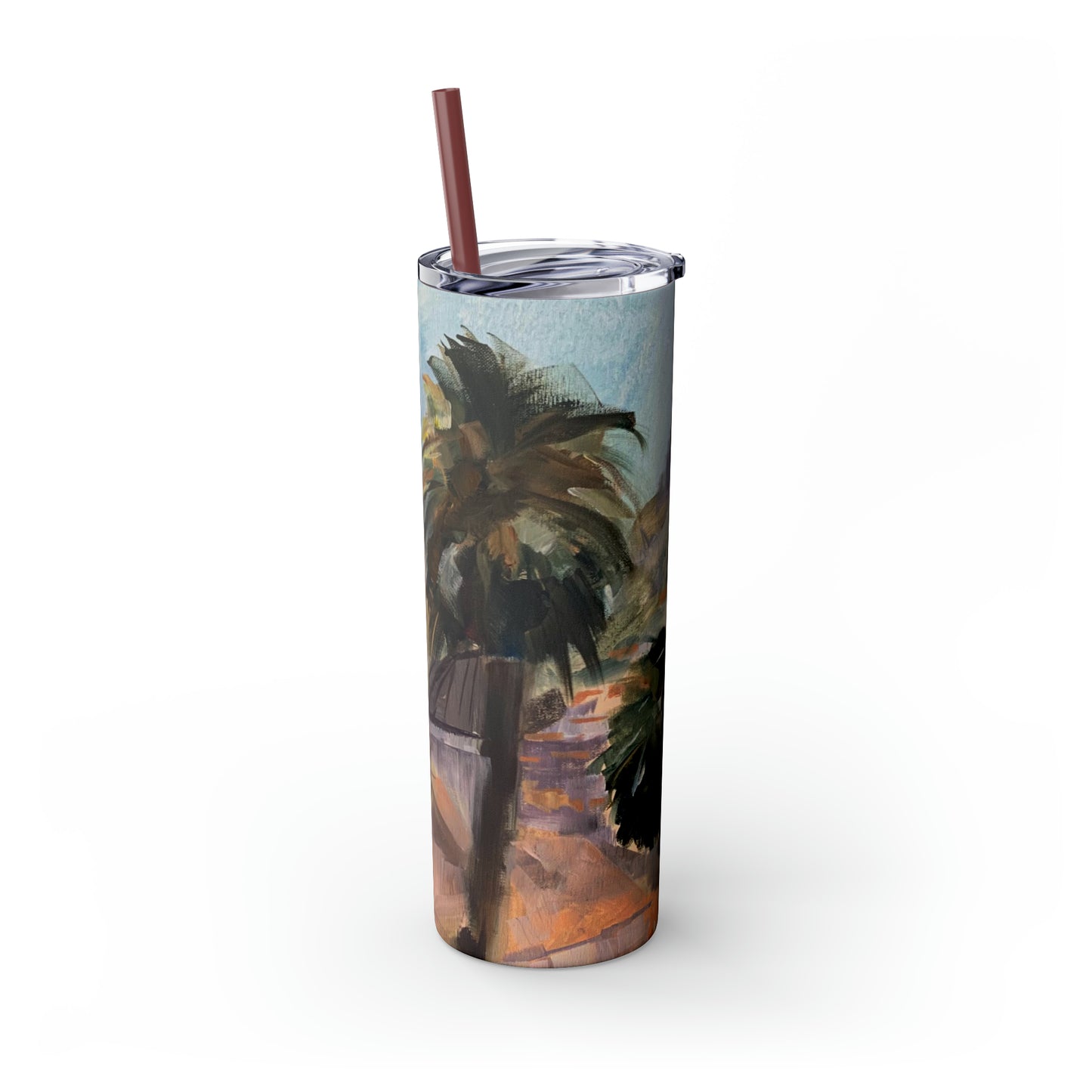 Tropical Tranquility: Palm Oasis (Skinny Tumbler with Straw, 20oz)