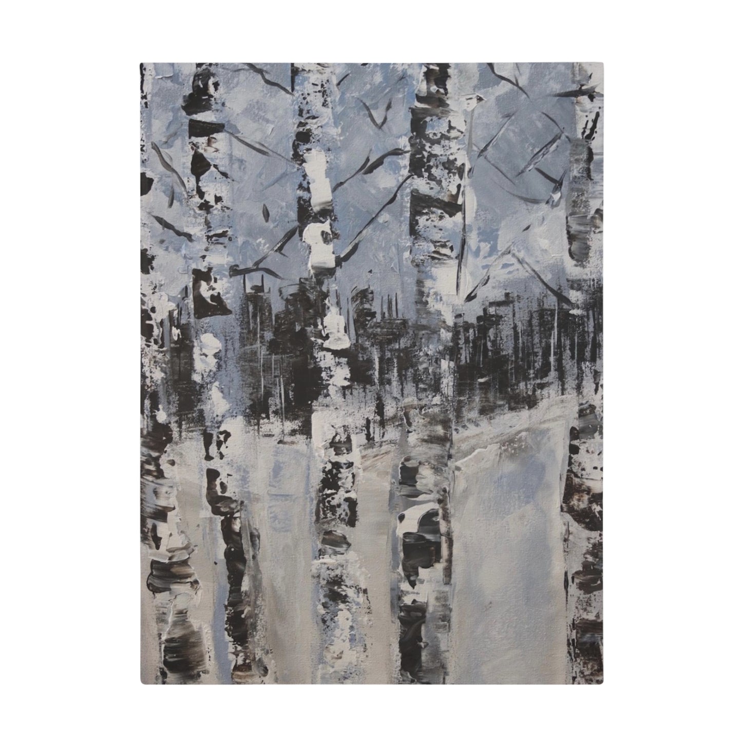 Birch Trees in the Snowy Stillness (Plush Fleece Blanket)