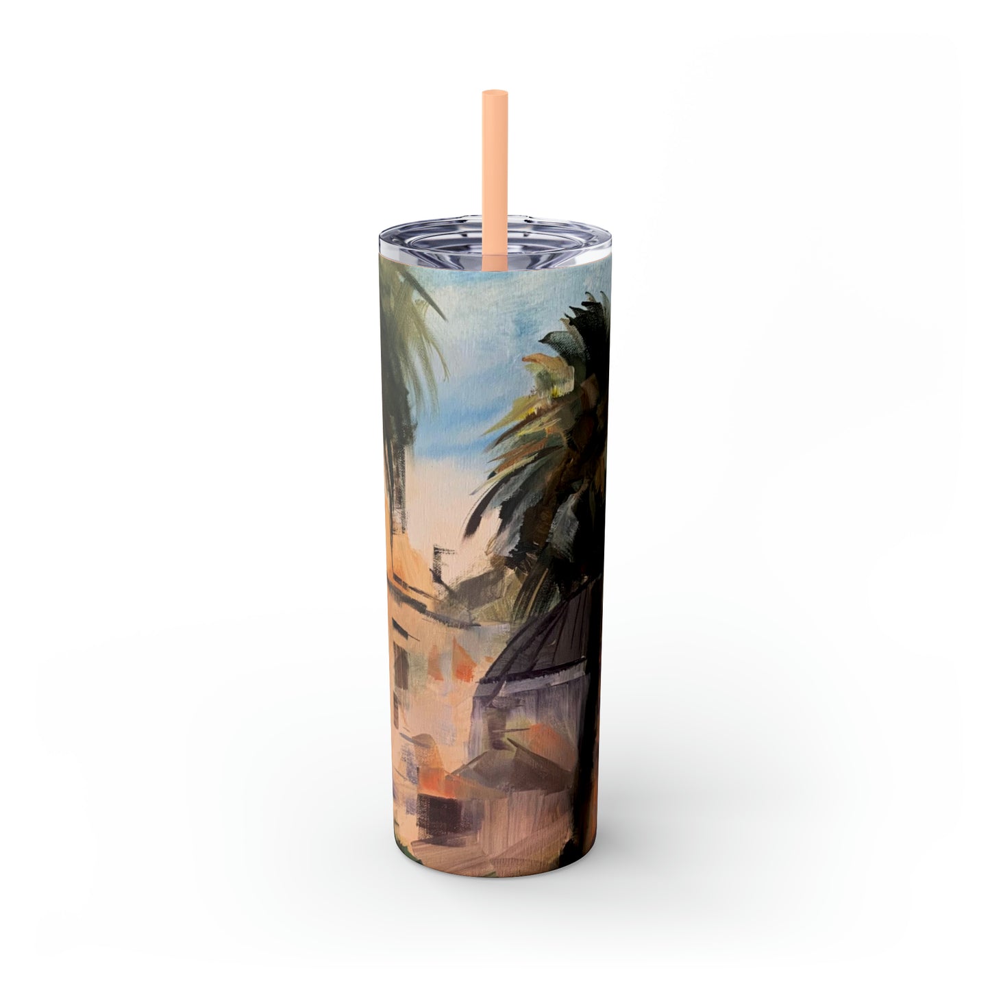 Tropical Tranquility: Palm Oasis (Skinny Tumbler with Straw, 20oz)