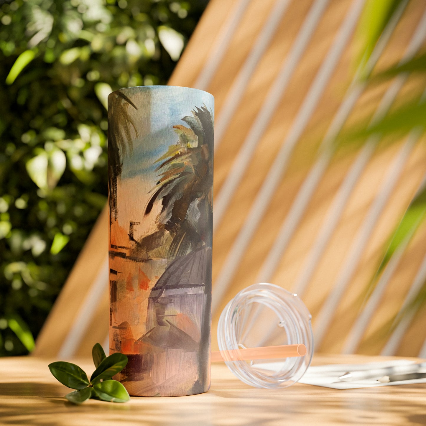 Tropical Tranquility: Palm Oasis (Skinny Tumbler with Straw, 20oz)