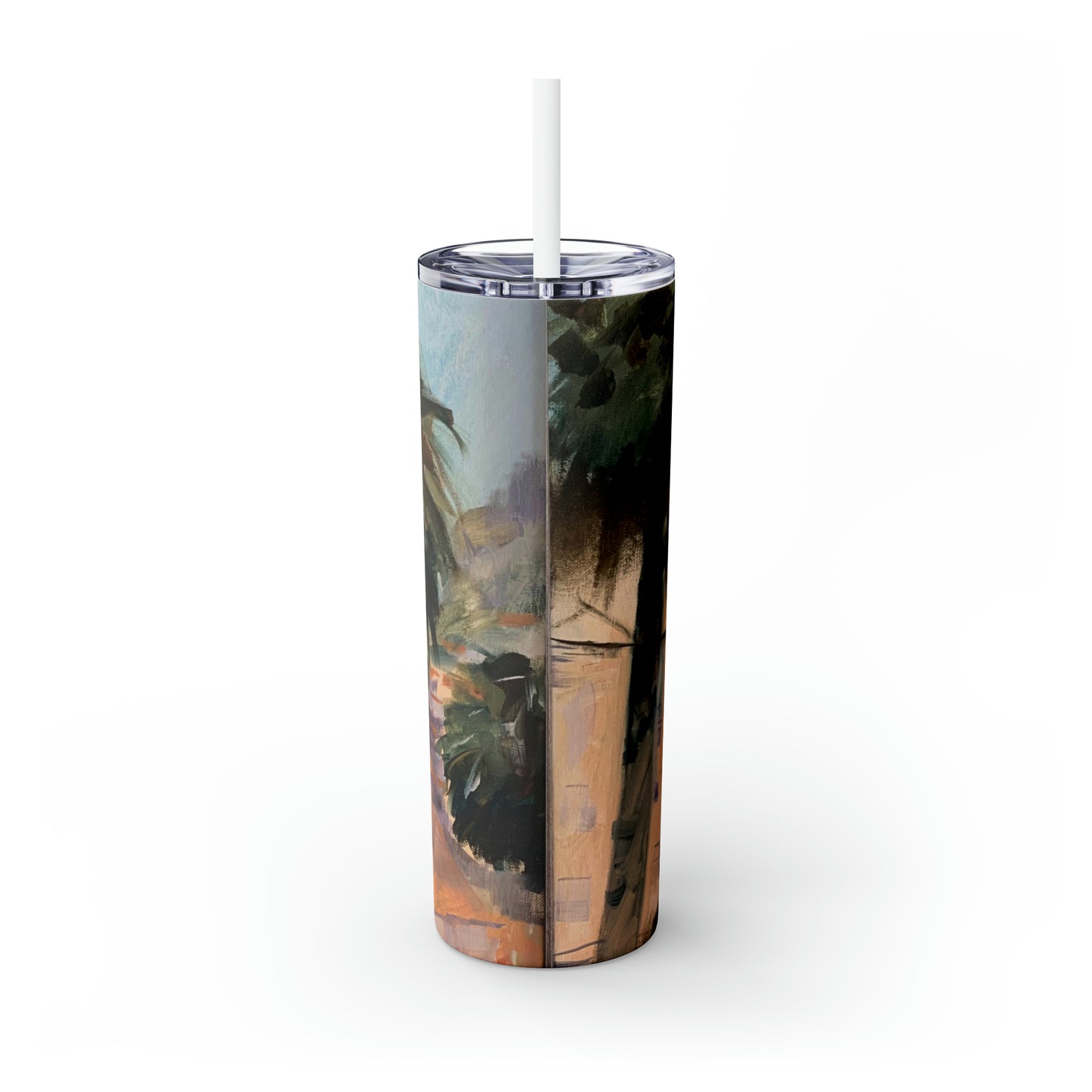 Tropical Tranquility: Palm Oasis (Skinny Tumbler with Straw, 20oz)