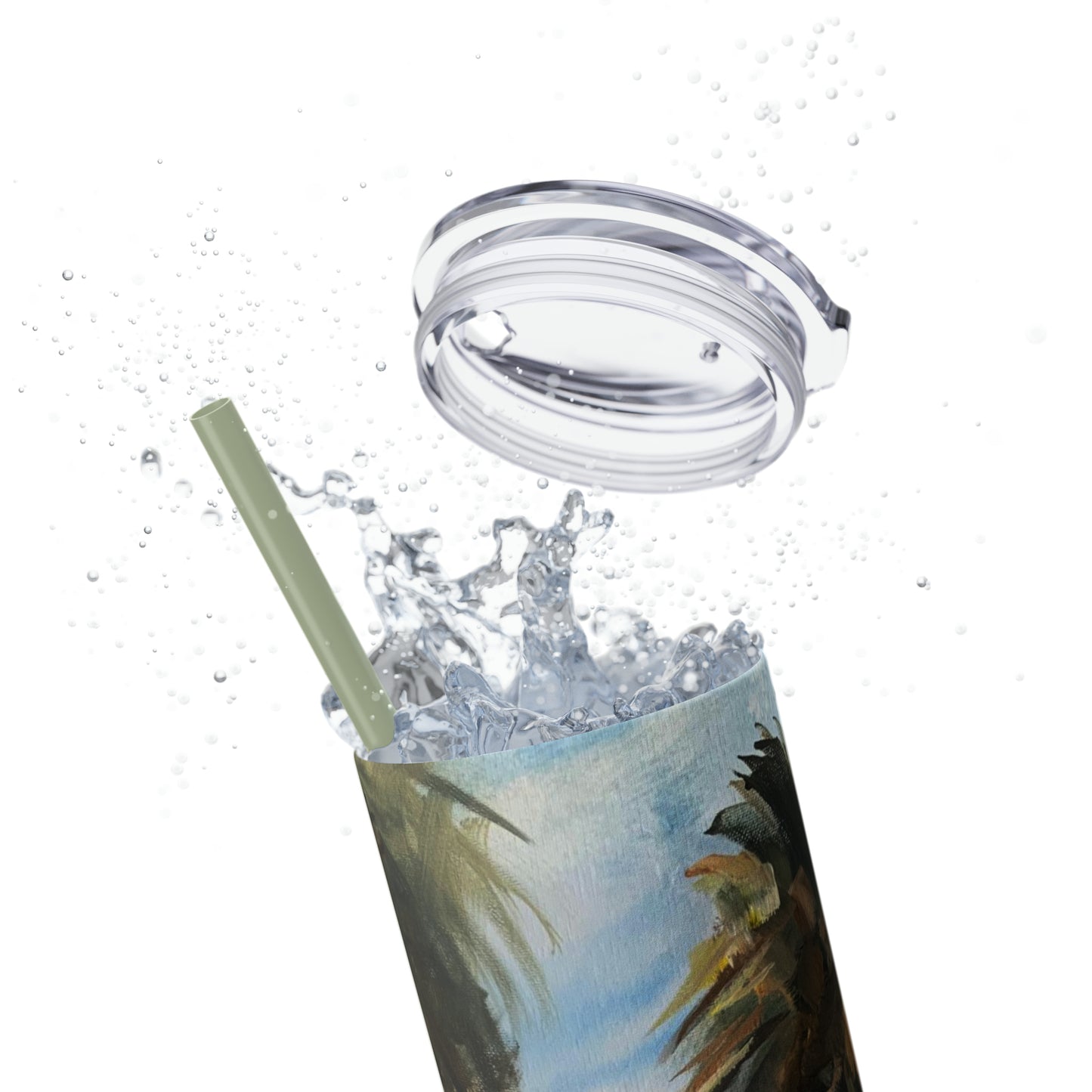 Tropical Tranquility: Palm Oasis (Skinny Tumbler with Straw, 20oz)