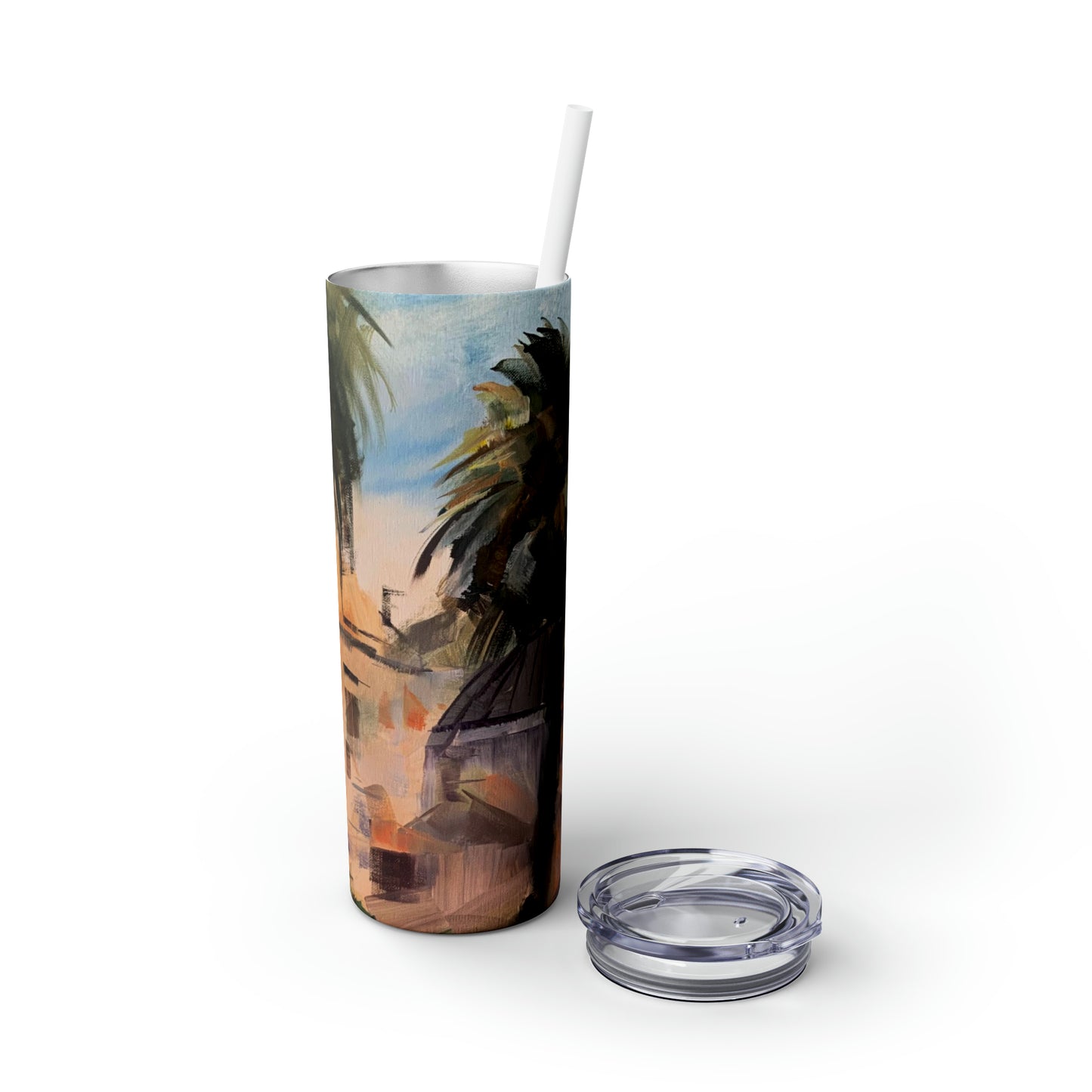 Tropical Tranquility: Palm Oasis (Skinny Tumbler with Straw, 20oz)