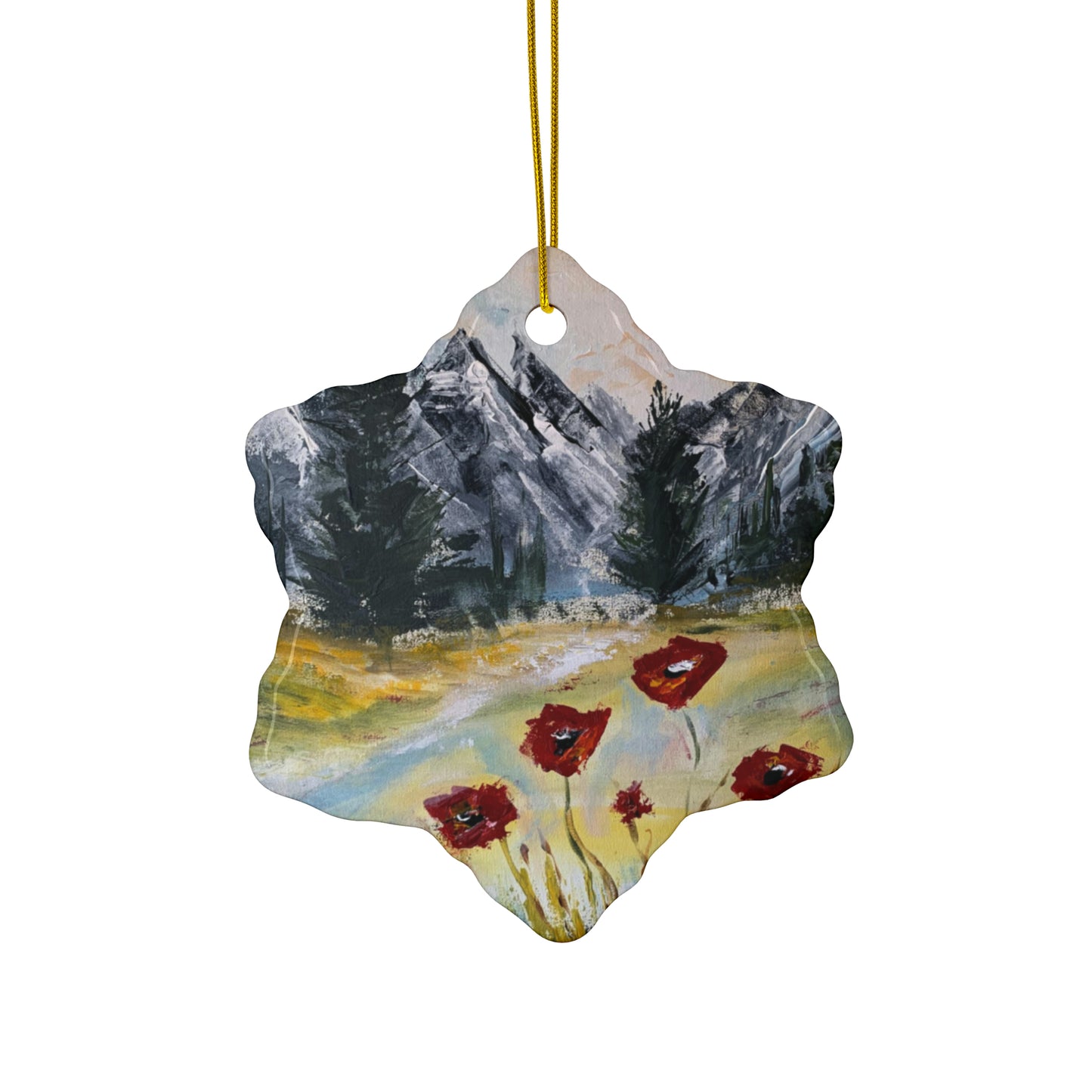 Mountain Majesty: Crimson Blooms and Pine Peaks (Ceramic Ornaments (1pc, 3pcs, 5pcs, 10pcs))