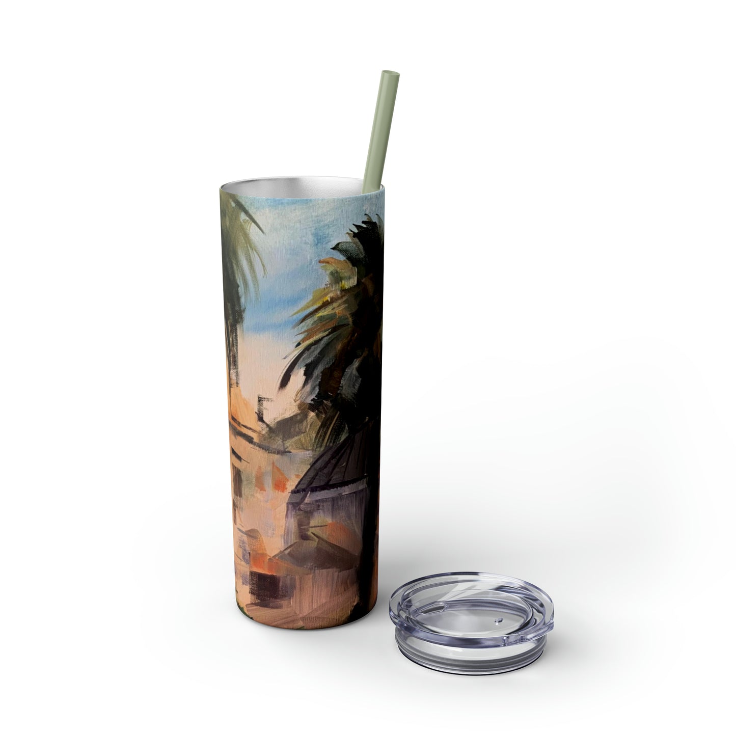 Tropical Tranquility: Palm Oasis (Skinny Tumbler with Straw, 20oz)