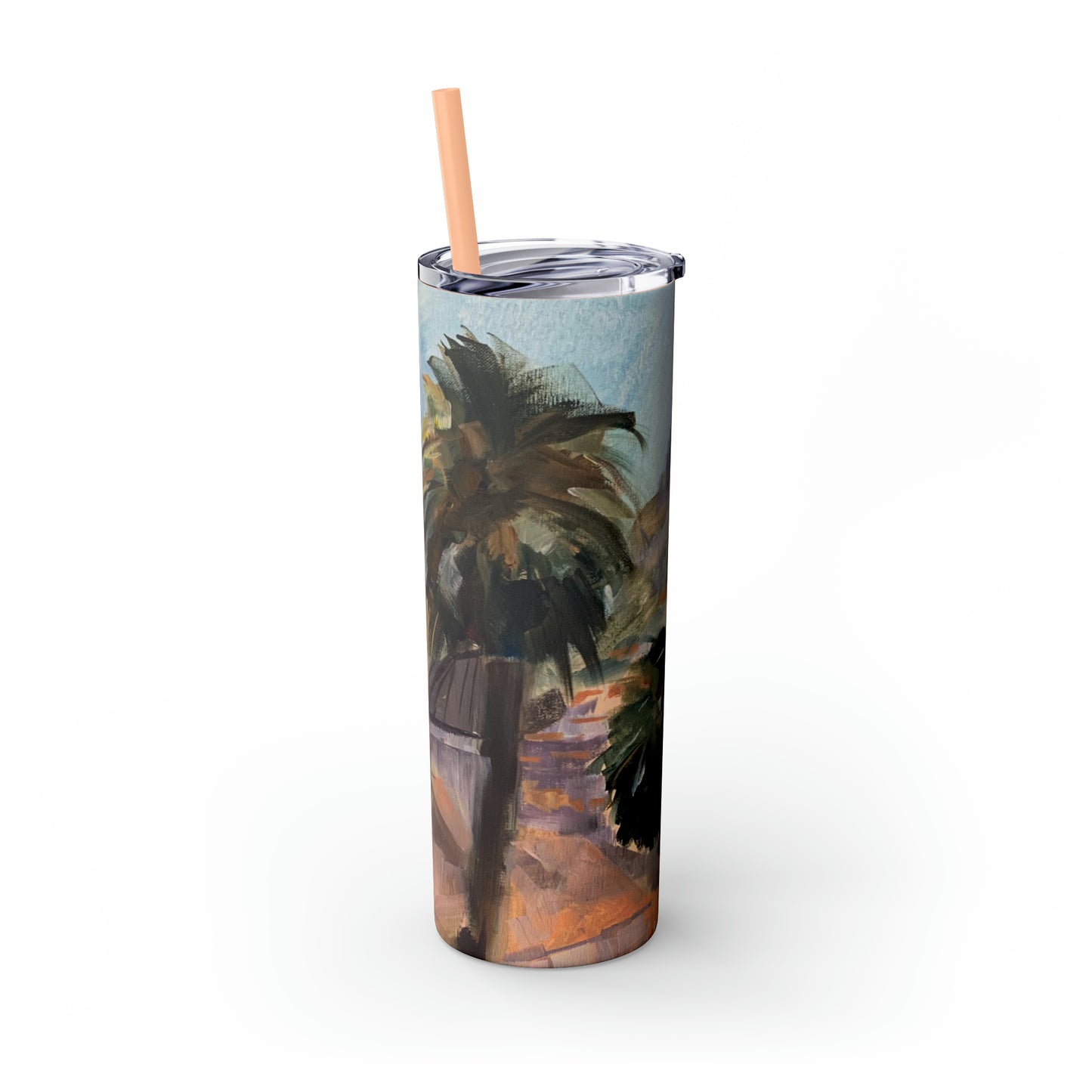 Tropical Tranquility: Palm Oasis (Skinny Tumbler with Straw, 20oz)