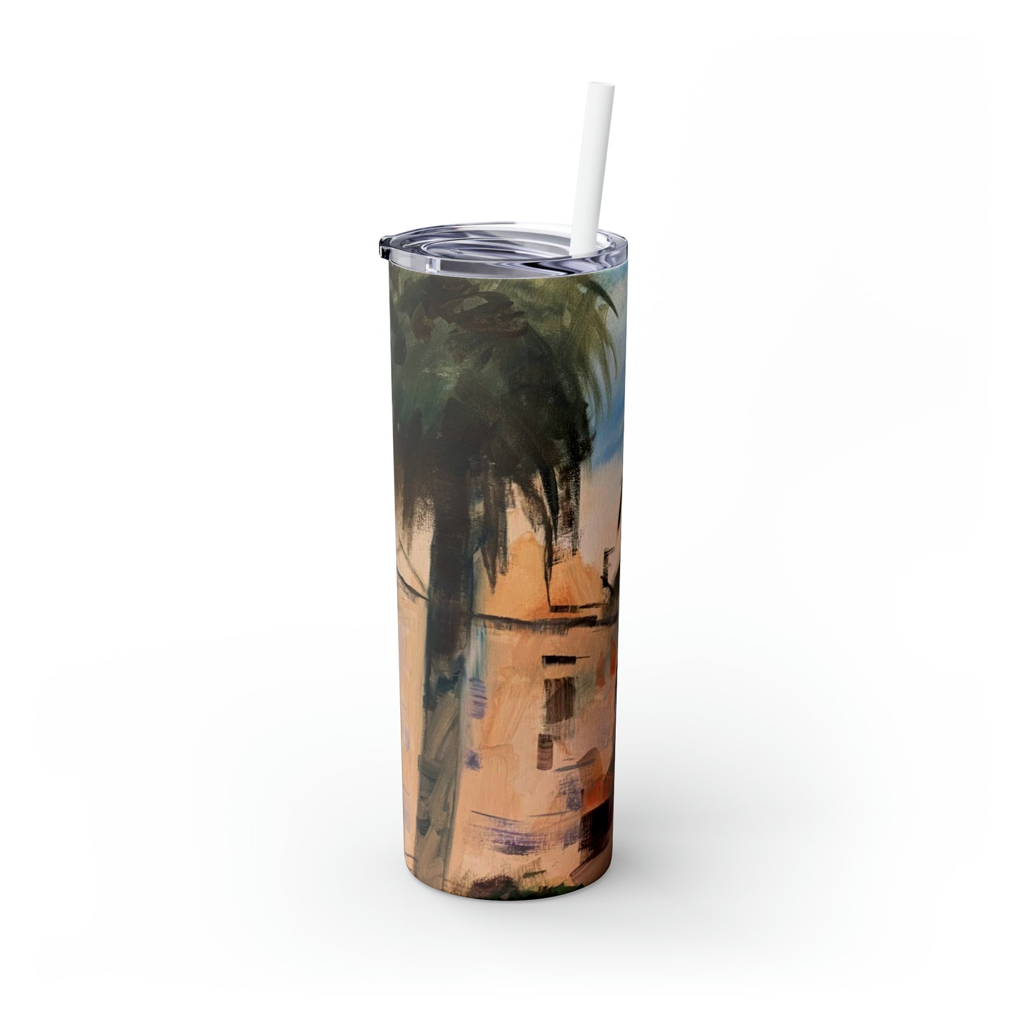 Tropical Tranquility: Palm Oasis (Skinny Tumbler with Straw, 20oz)