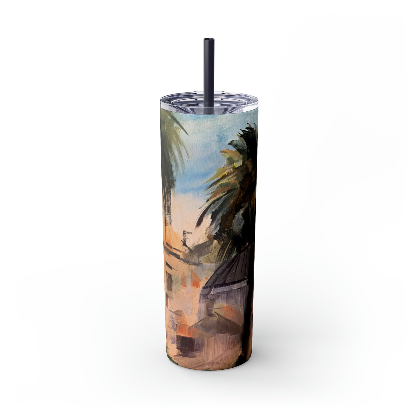 Tropical Tranquility: Palm Oasis (Skinny Tumbler with Straw, 20oz)