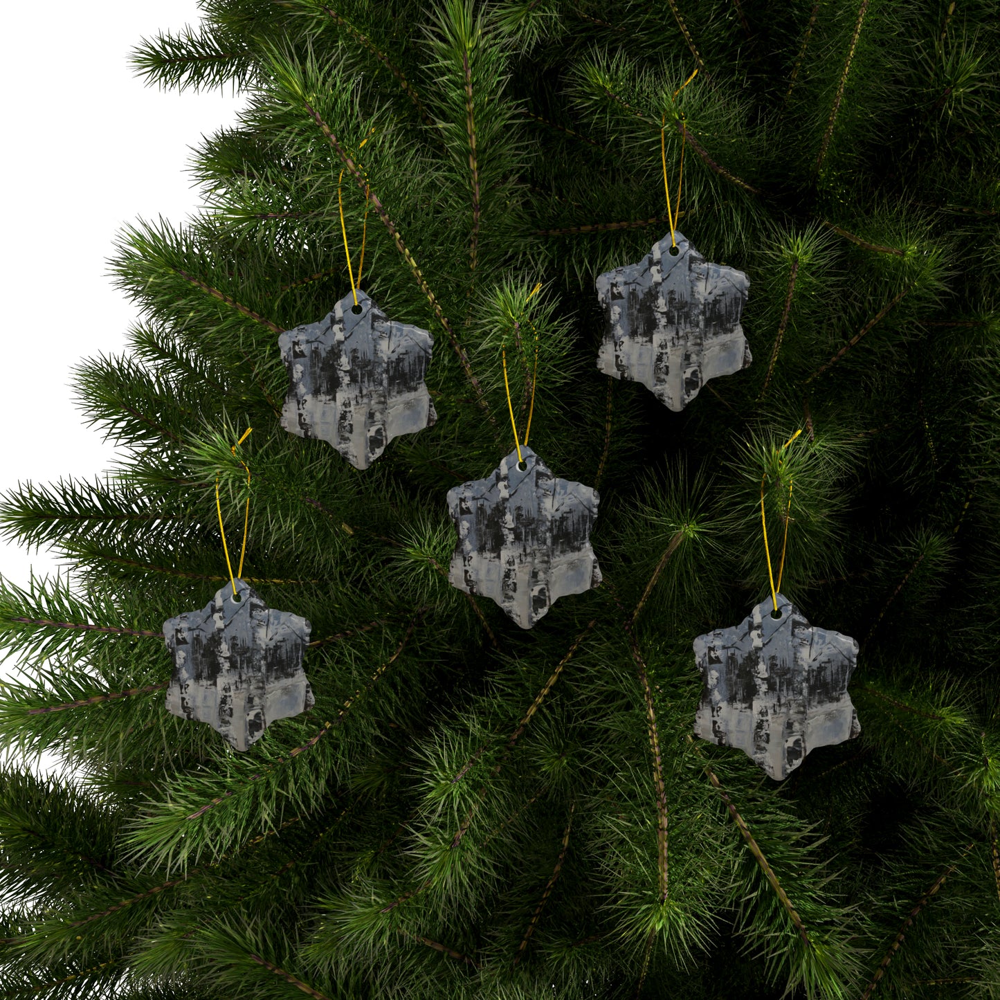 Birch Trees in the Snowy Stillness (Ceramic Ornaments (1pc, 3pcs, 5pcs, 10pcs))