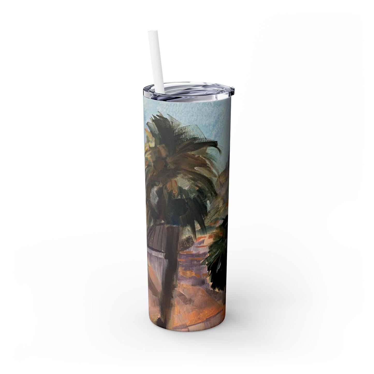 Tropical Tranquility: Palm Oasis (Skinny Tumbler with Straw, 20oz)