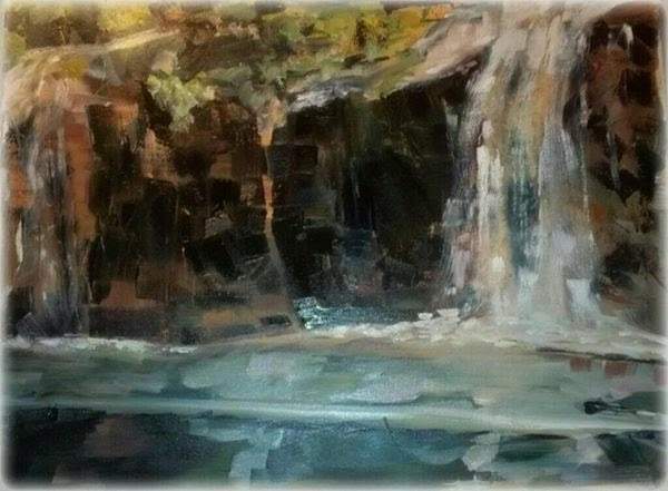 Cascading Serenity: Waterfall Oasis -  from [store] by Janice Priddy Paintings - 